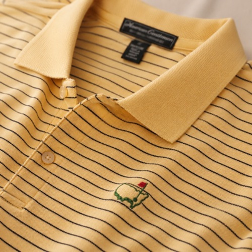 Masters Golf Polo Shirt Mens Large Yellow Stripe Pima Cotton Augusta Logo - Picture 2 of 11